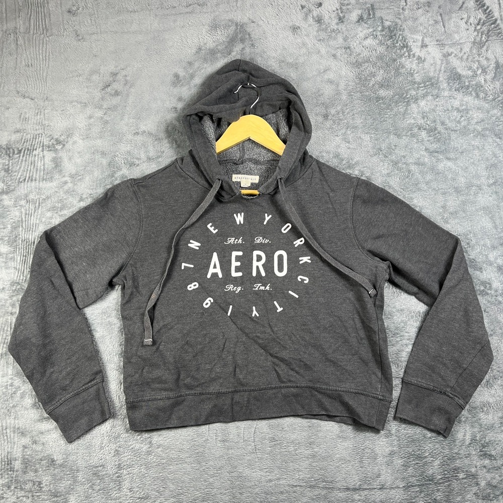 Aeropostale Cropped Hoodie Womens Medium Charcoal Gray Aero New York City 1987